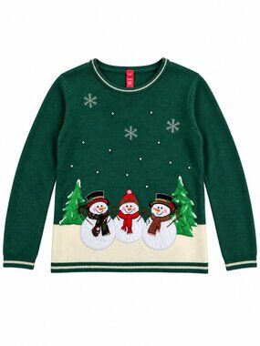 Plus Size Green Christmas Snowman Sweater XXL Soft Knit Holiday Coastal Grandma